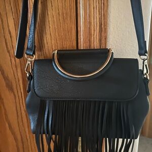Elegant Black Crossbody Bag with Fringe